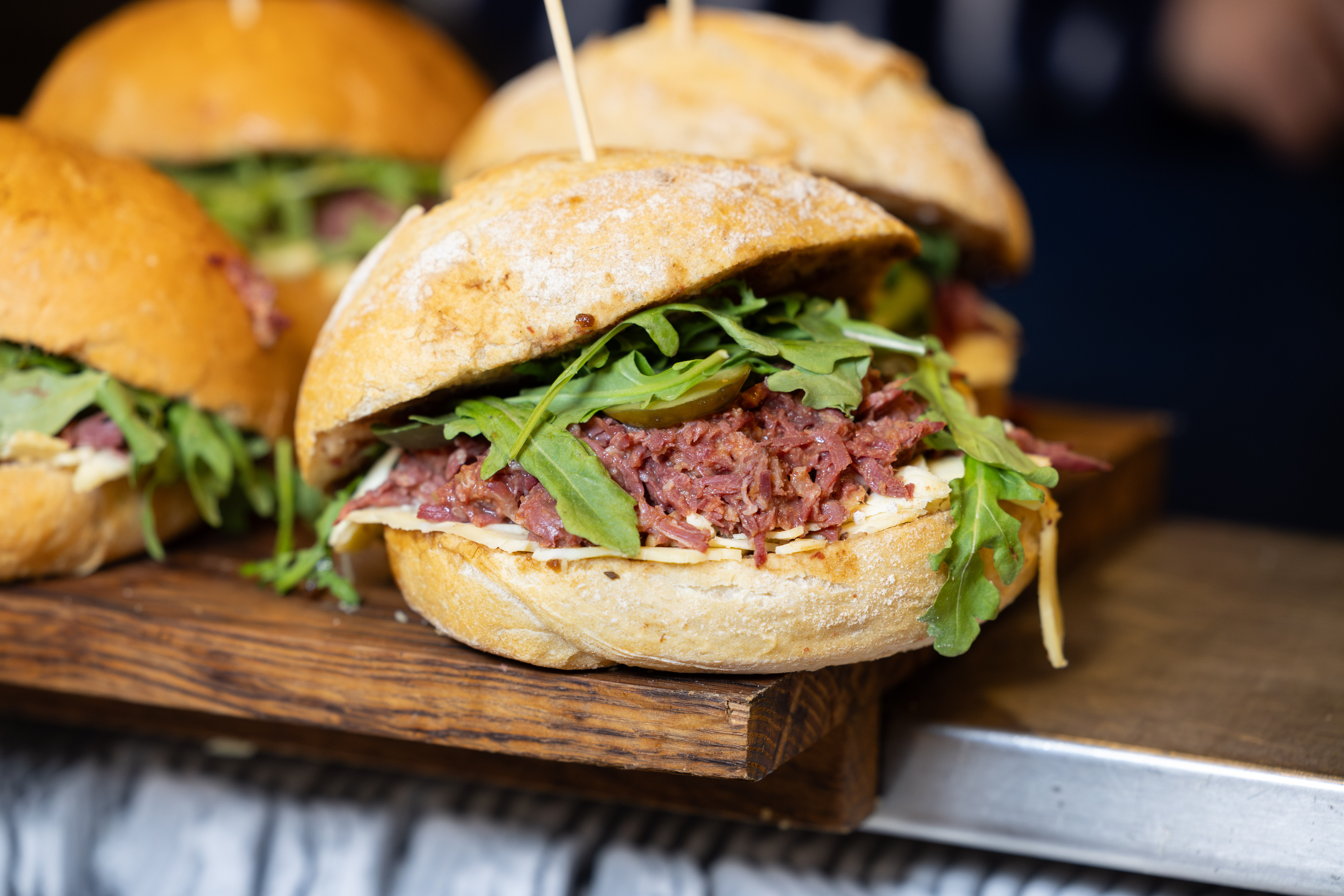 Corned beef sandwich with rocket and pickles from a stall in Cork's English Market.